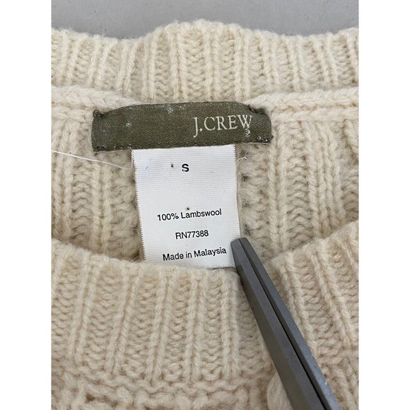 J. Crew Women's Small Lambswool Popcorn Pom Cable-knit Fisherman Sweater HTF - Picture 6 of 16
